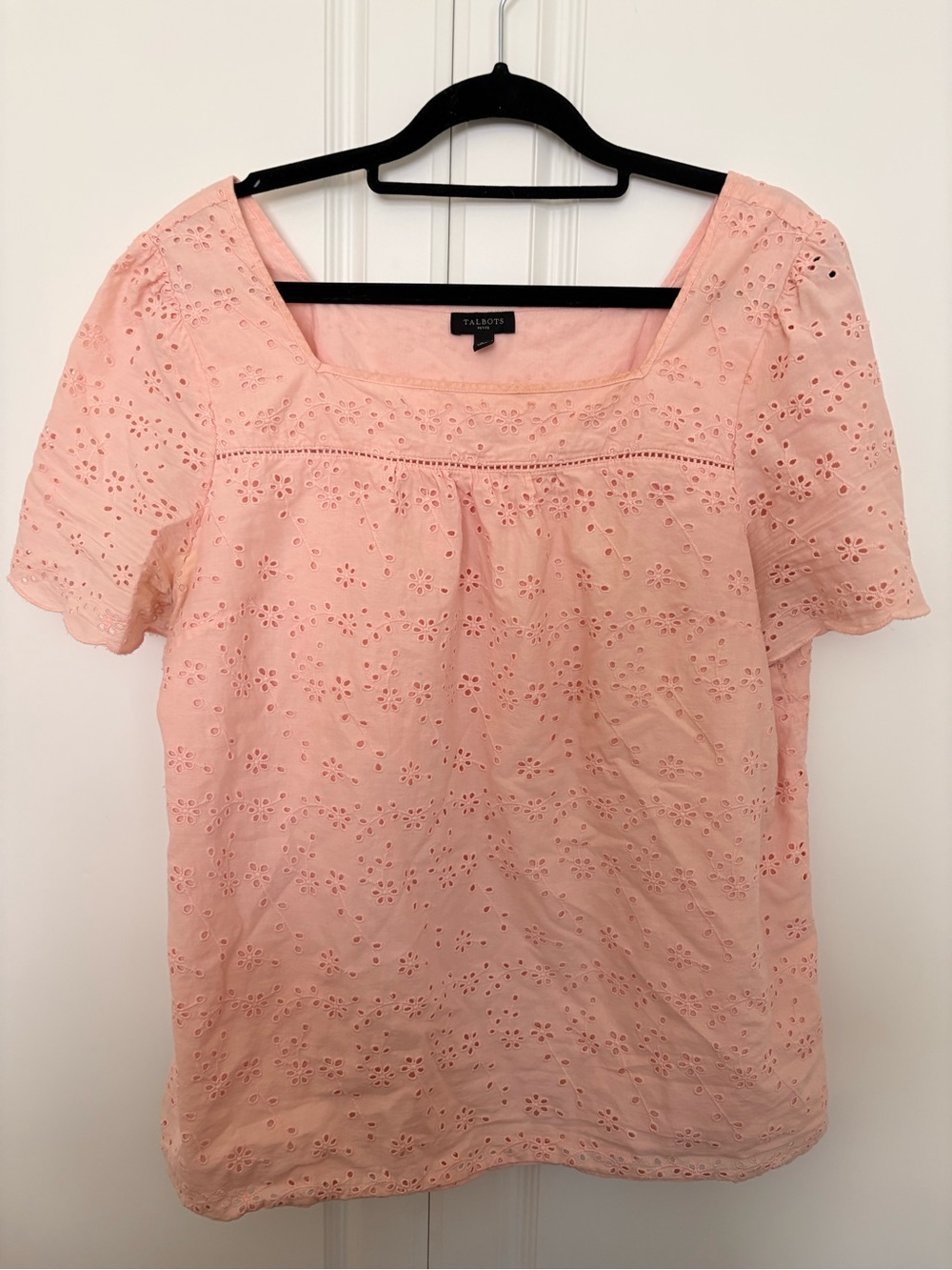 Talbots Light Pink Eyelet Square-Neck Short Sleeve Blouse
